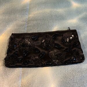 Elegant Black Clutch with Floral Sequin Design